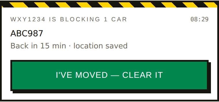 Your open block with the green I've moved button.