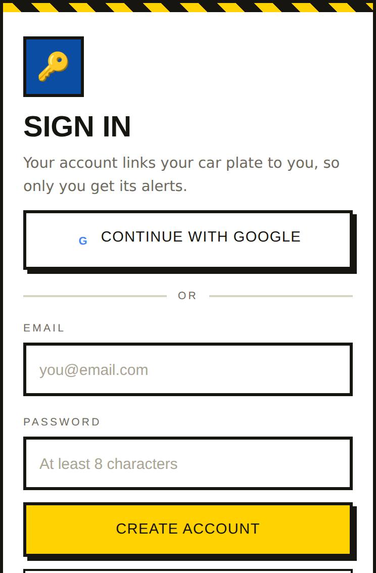 The sign-in screen with Continue with Google, email and password.